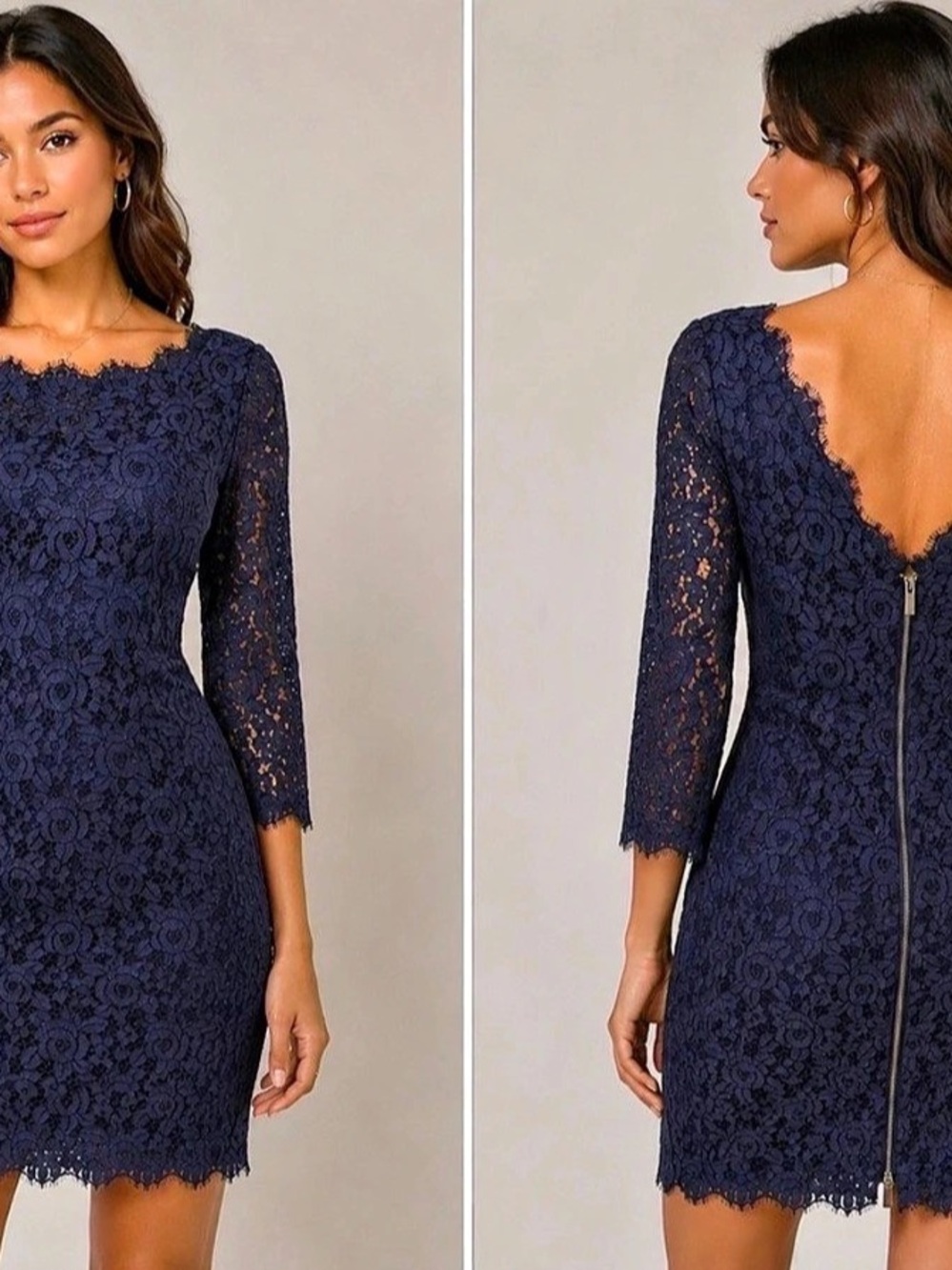 Diane von Furstenberg Zarita Lace Dress Floral Lace Mini Dress in Blue Size 8